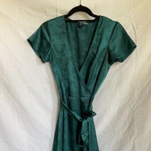H&M green silk wrap dress